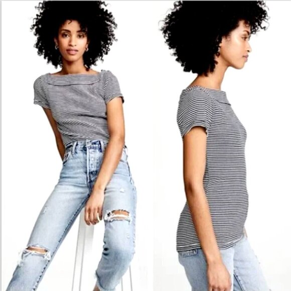 Free People We the Free Ahoy Striped Tee Sz S #46D - Picture 3 of 11